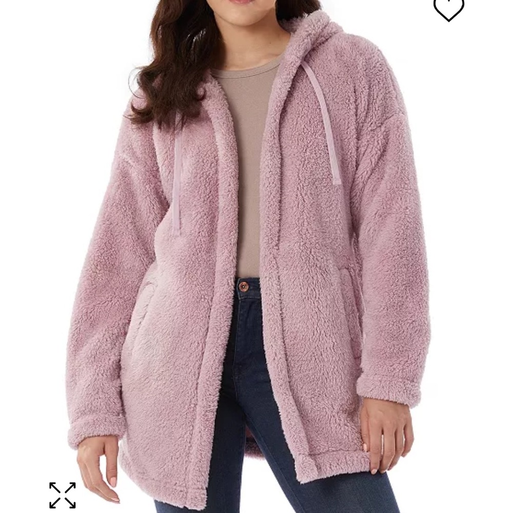 32 Degrees Women's Hooded Sherpa Crepe Pink Drawstring Cardigan Size Small NWT
